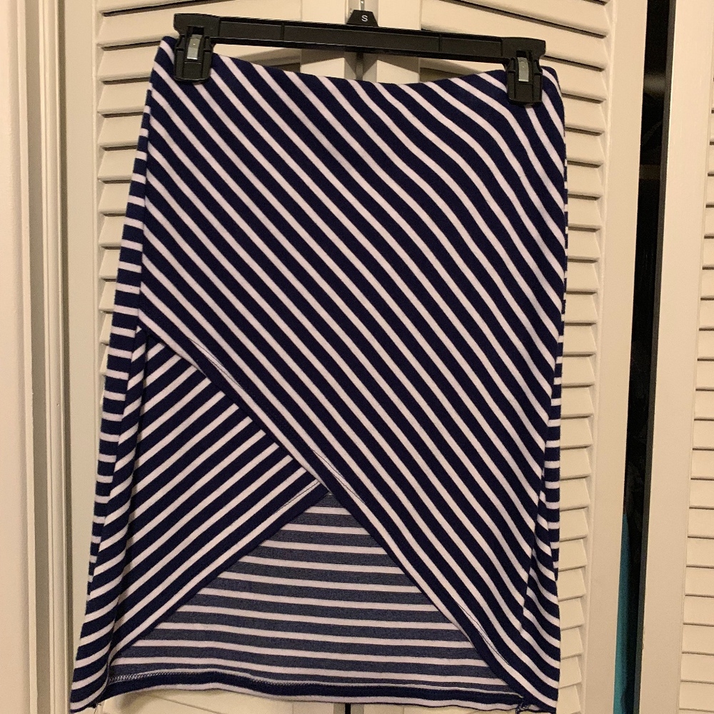 Papaya strip midi skirt